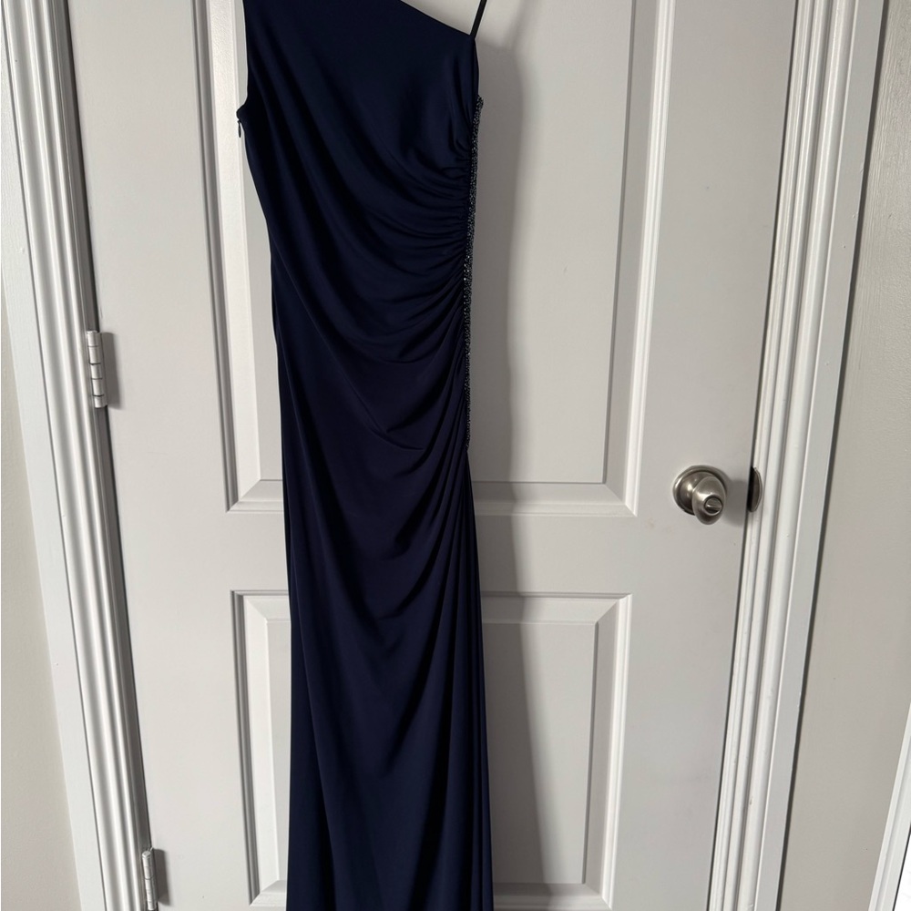 Laundry By Shelli Segal Blue Asymmetrical Ruched Gown